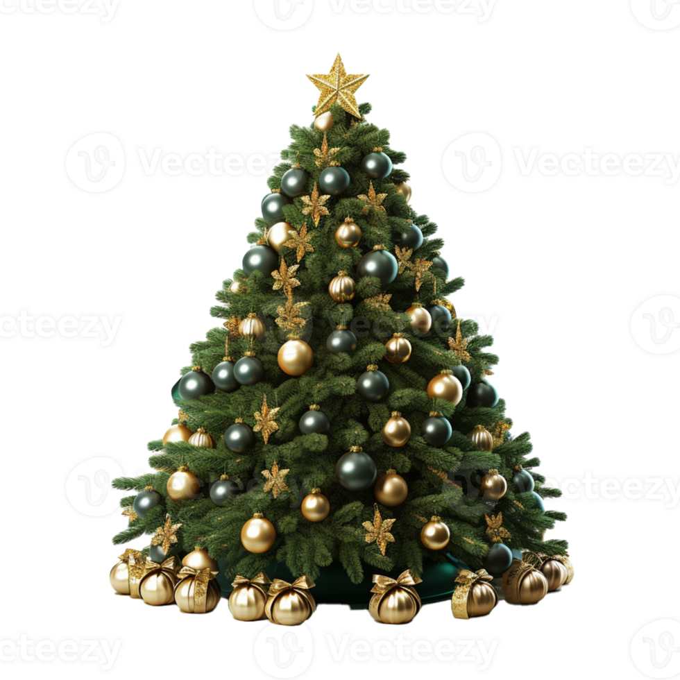AI Generative beautiful decorated christmas tree on transparent background png