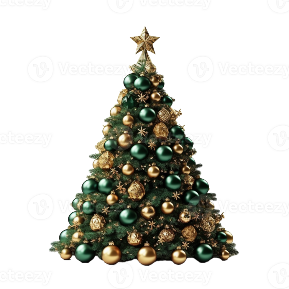 AI Generative beautiful decorated christmas tree on transparent background png