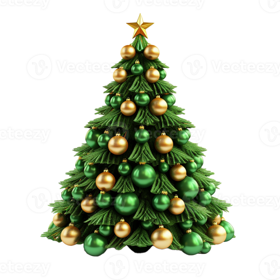 AI Generative beautiful decorated christmas tree on transparent background png