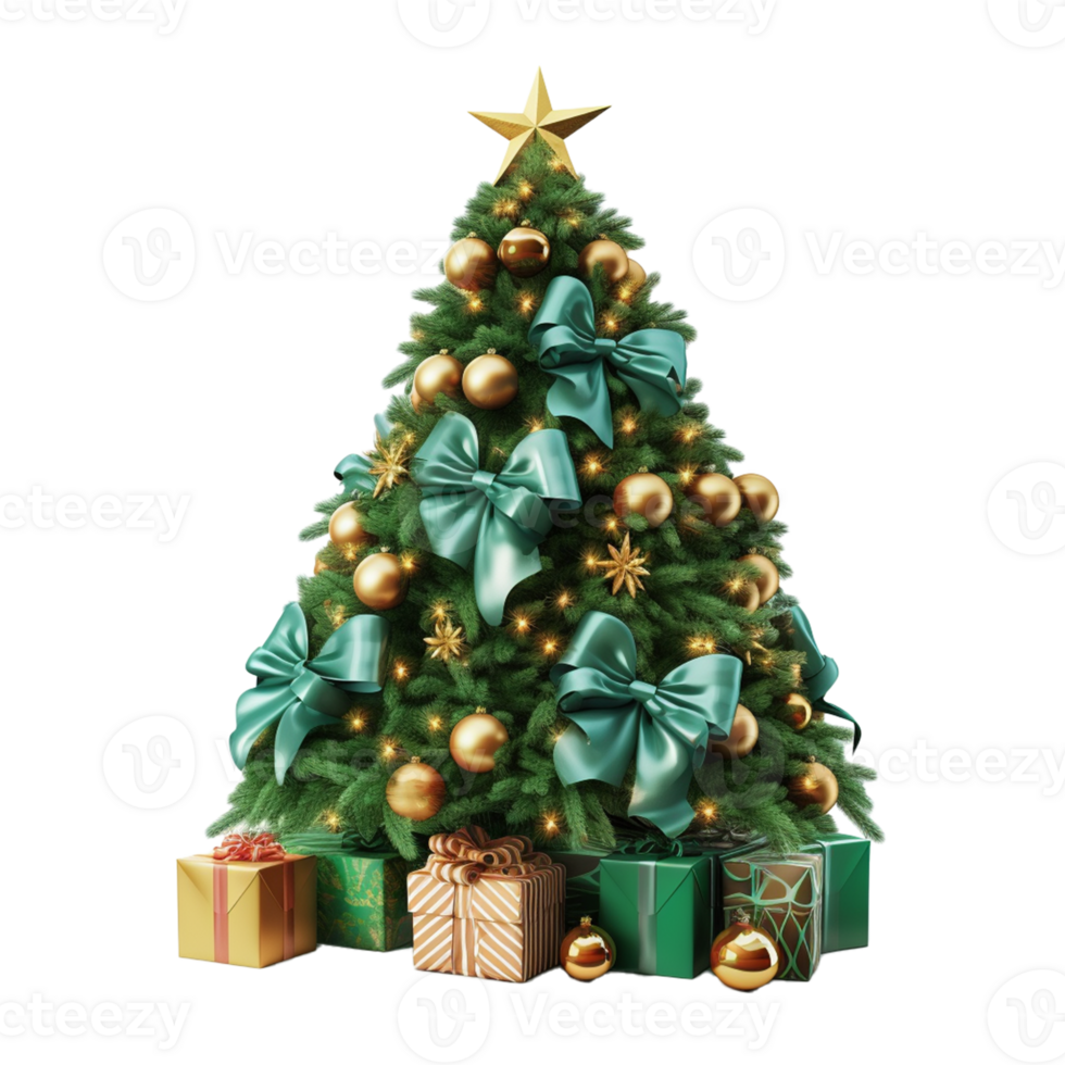 AI Generative beautiful decorated christmas tree on transparent background png