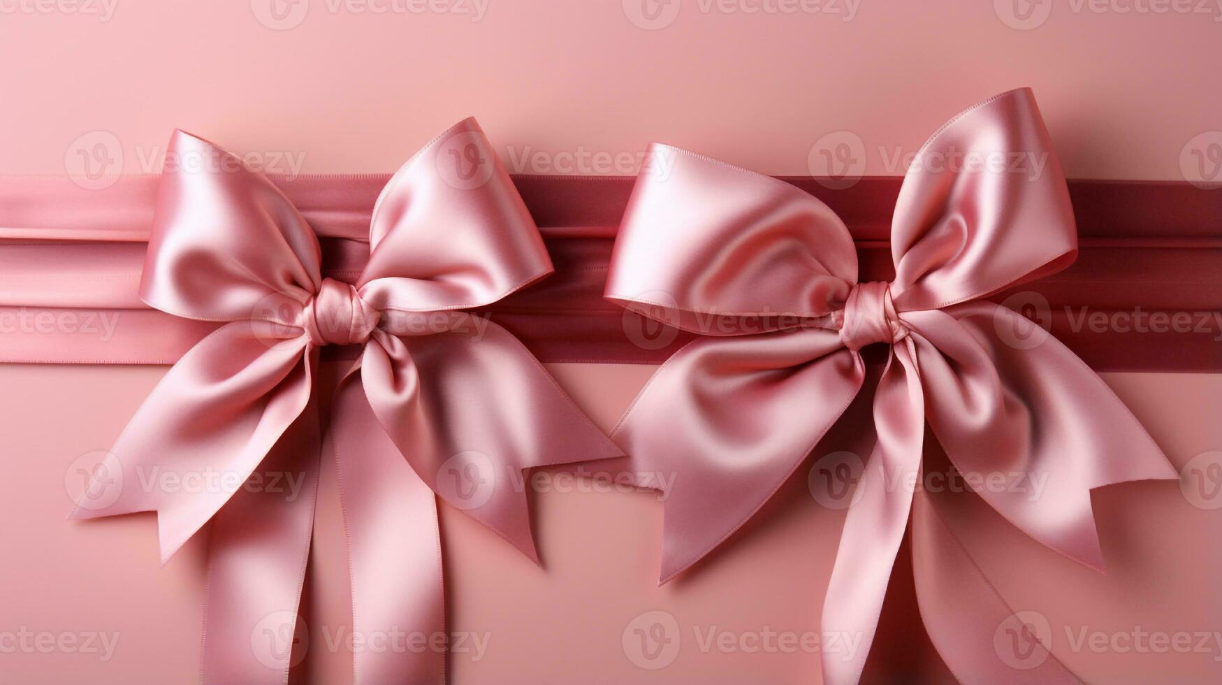 Pink ribbon on pink background with copy space generative ai photo