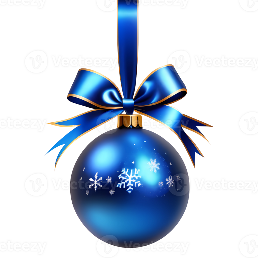 Blue Christmas Ball Adorned with a Ribbon and Bow Isolated. AI Generative png