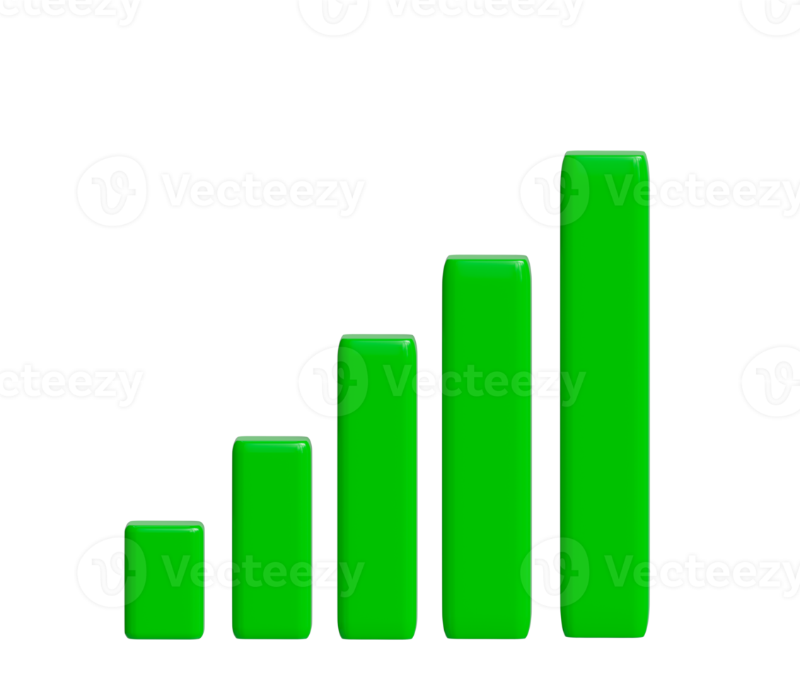 3d render, Green Bar chart.signal.Internet sign png