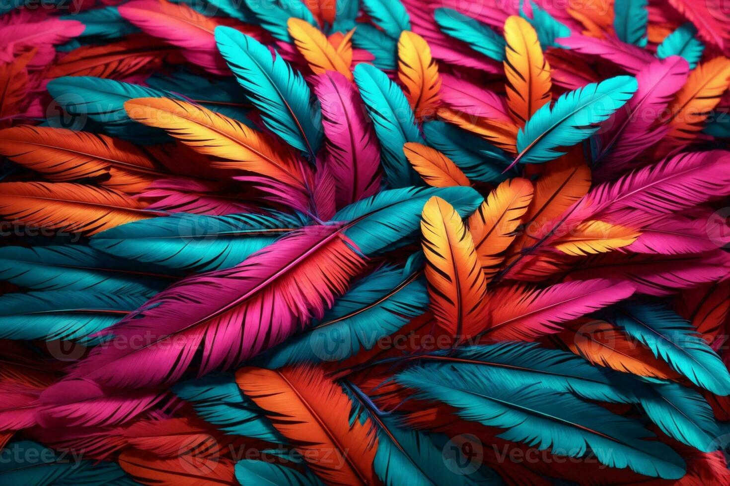 Neon Feather Background, Colorful Feather Wallpaper, Feathers Background, Fluffy Feather Texture, Feather Pattern, Feather Texture, Fur Texture, AI Generative photo