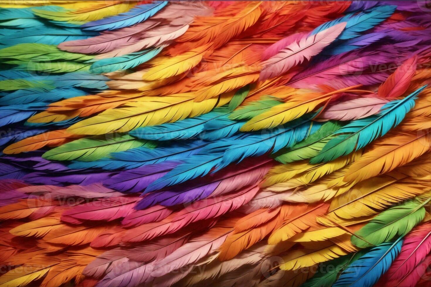 Rainbow Feather Background, Rainbow Colorful Feather Wallpaper, Multicolor Feathers Background, Colorful Feather Texture, AI Generative photo