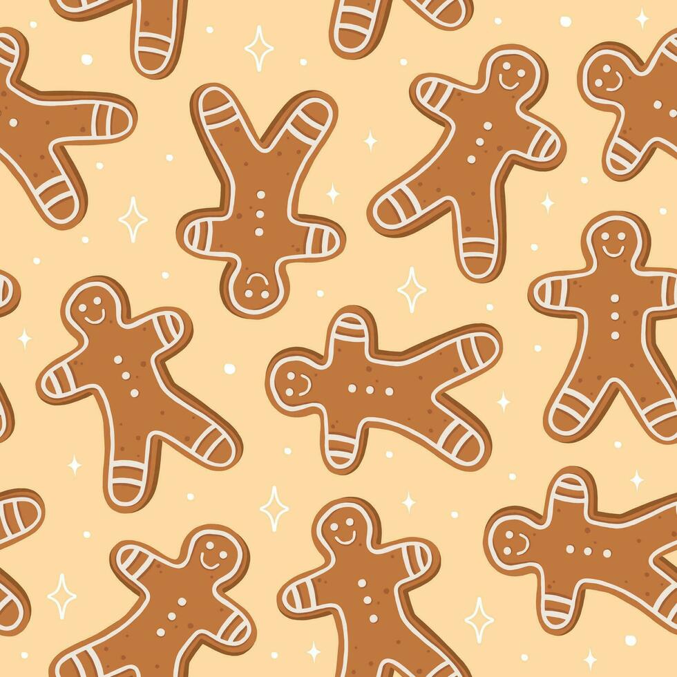 Christmas pattern with a gingerbread man cookie. New Year decor. Perfect for wrapping paper. Vector. vector