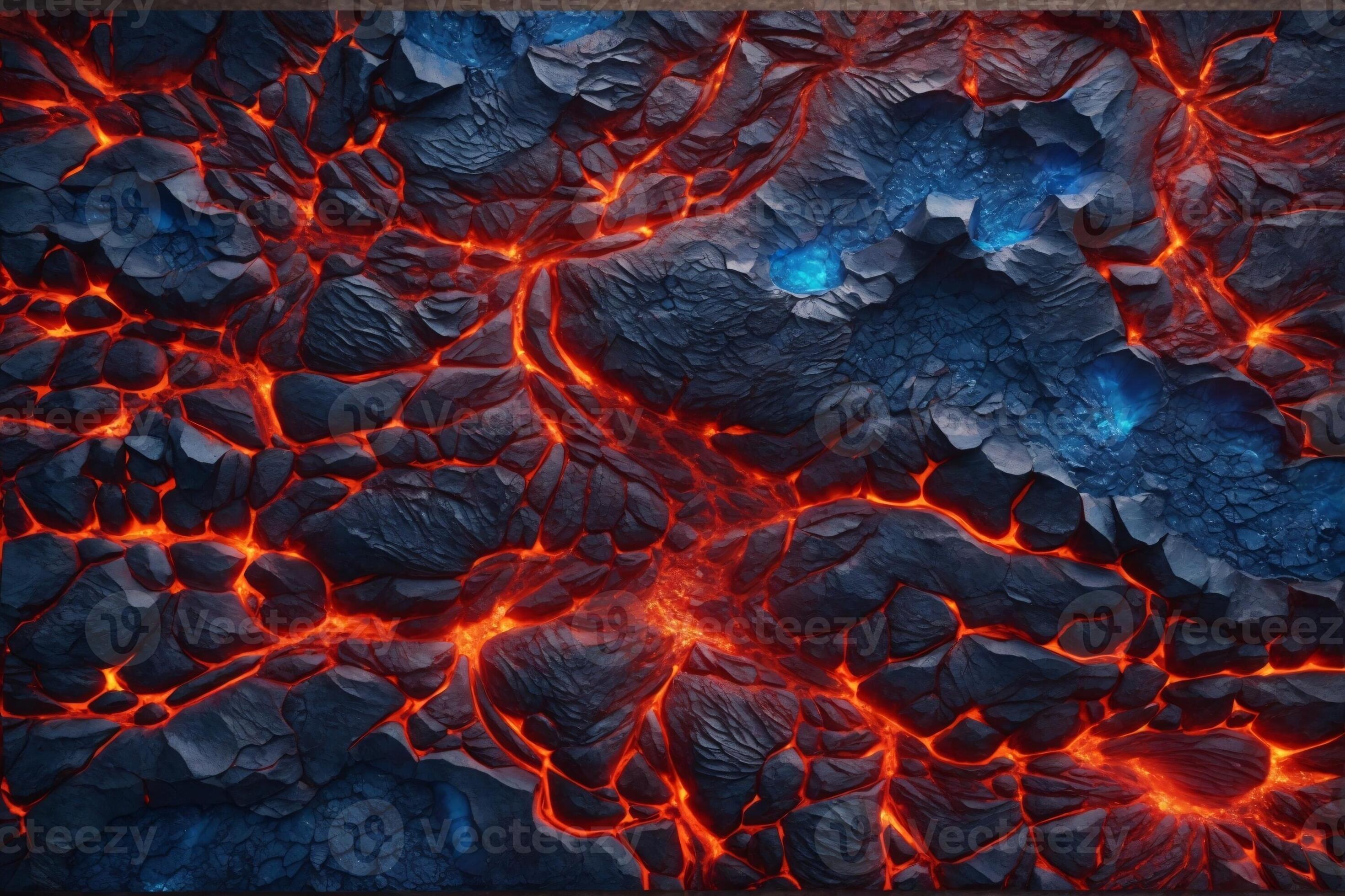 Blue and Red Lava Texture Background, Glowing Lava Texture Background