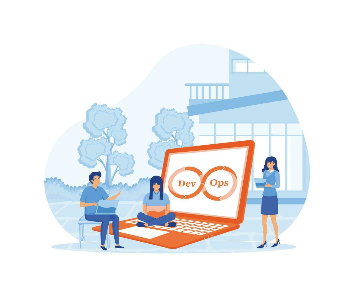 technical support teams working together to build an engineering system. flat vector modern illustration