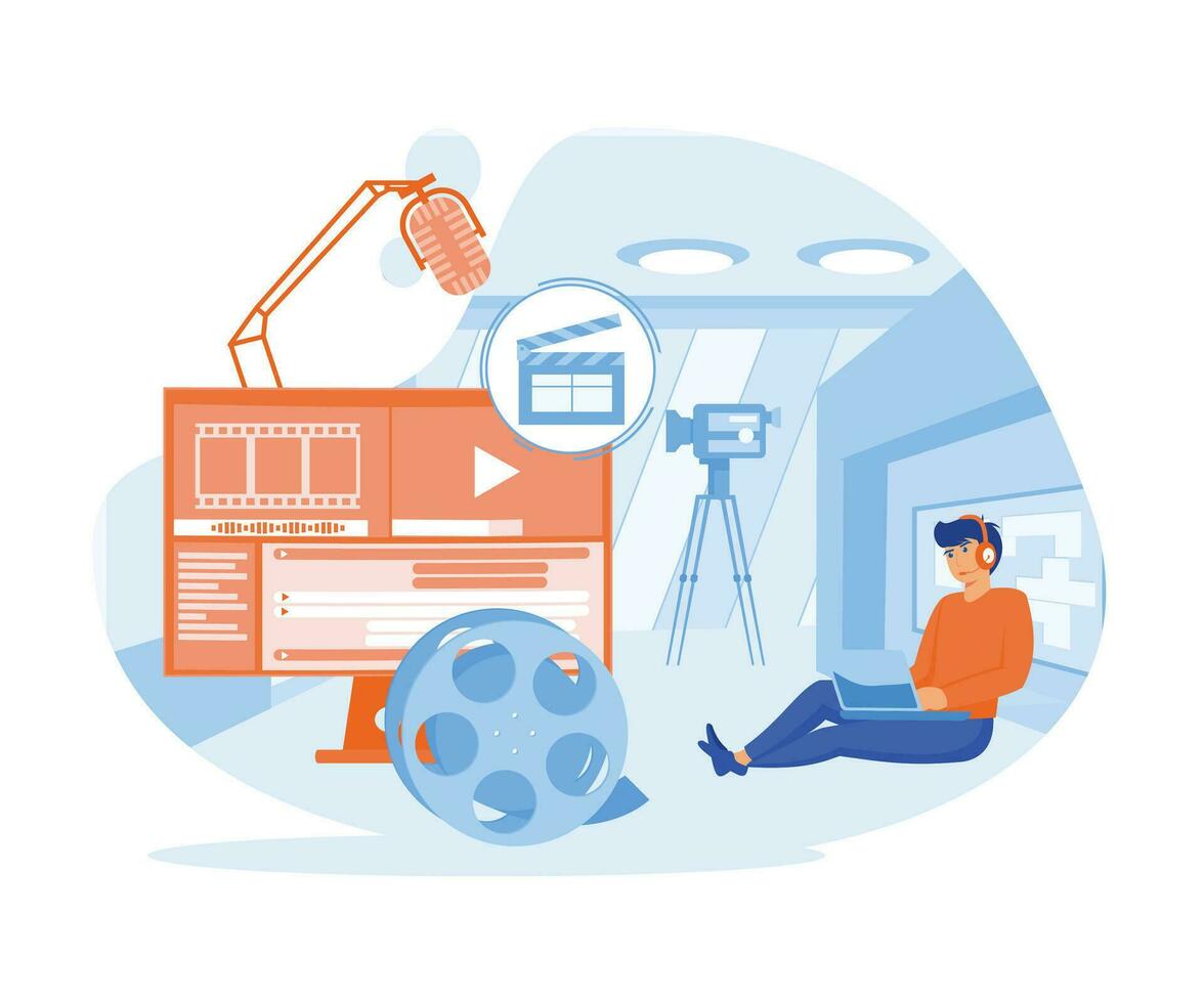 Freelancer Designer, animator, storyteller creating motion graphic content. flat vector modern illustration