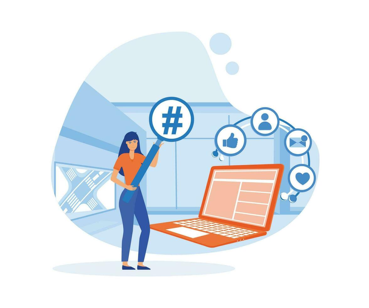Social media marketing strategy concept, like, email, tags. flat vector modern illustration