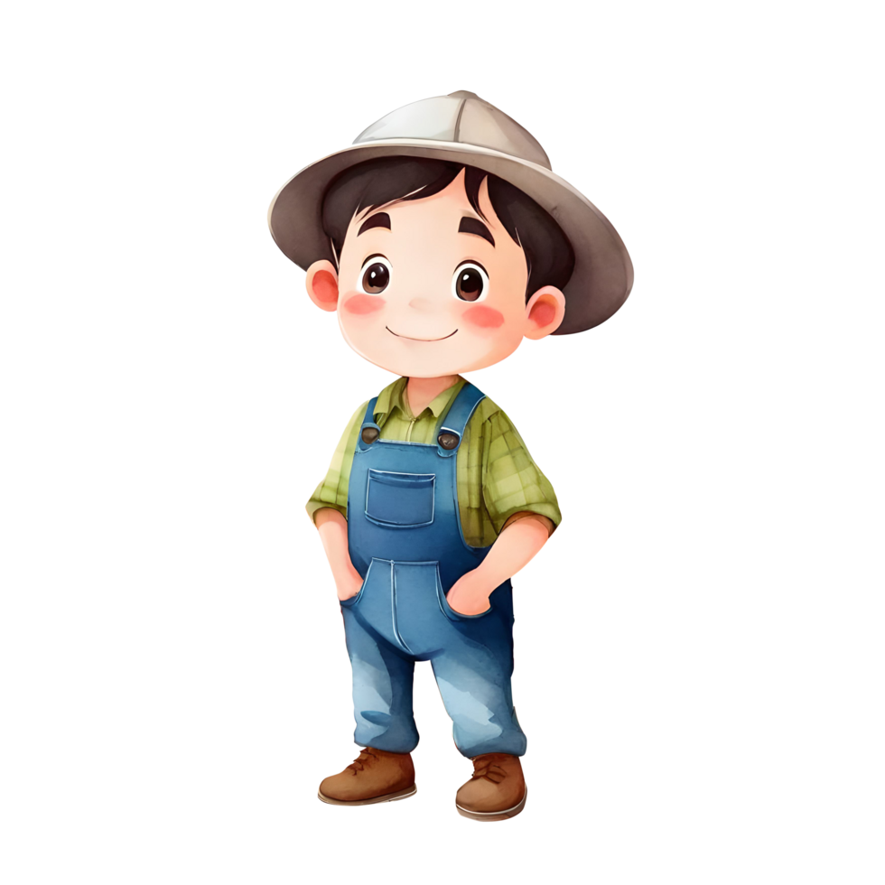 Cute Adorable Farmer Boy Isolated Transparent Watercolor Illustration png