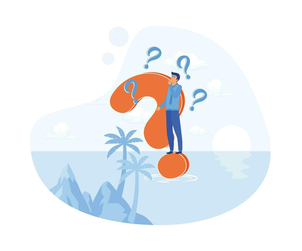 Thinking man with question mark. Confused, doubts, curious. Frequently Asked Questions concept. flat vector modern illustration