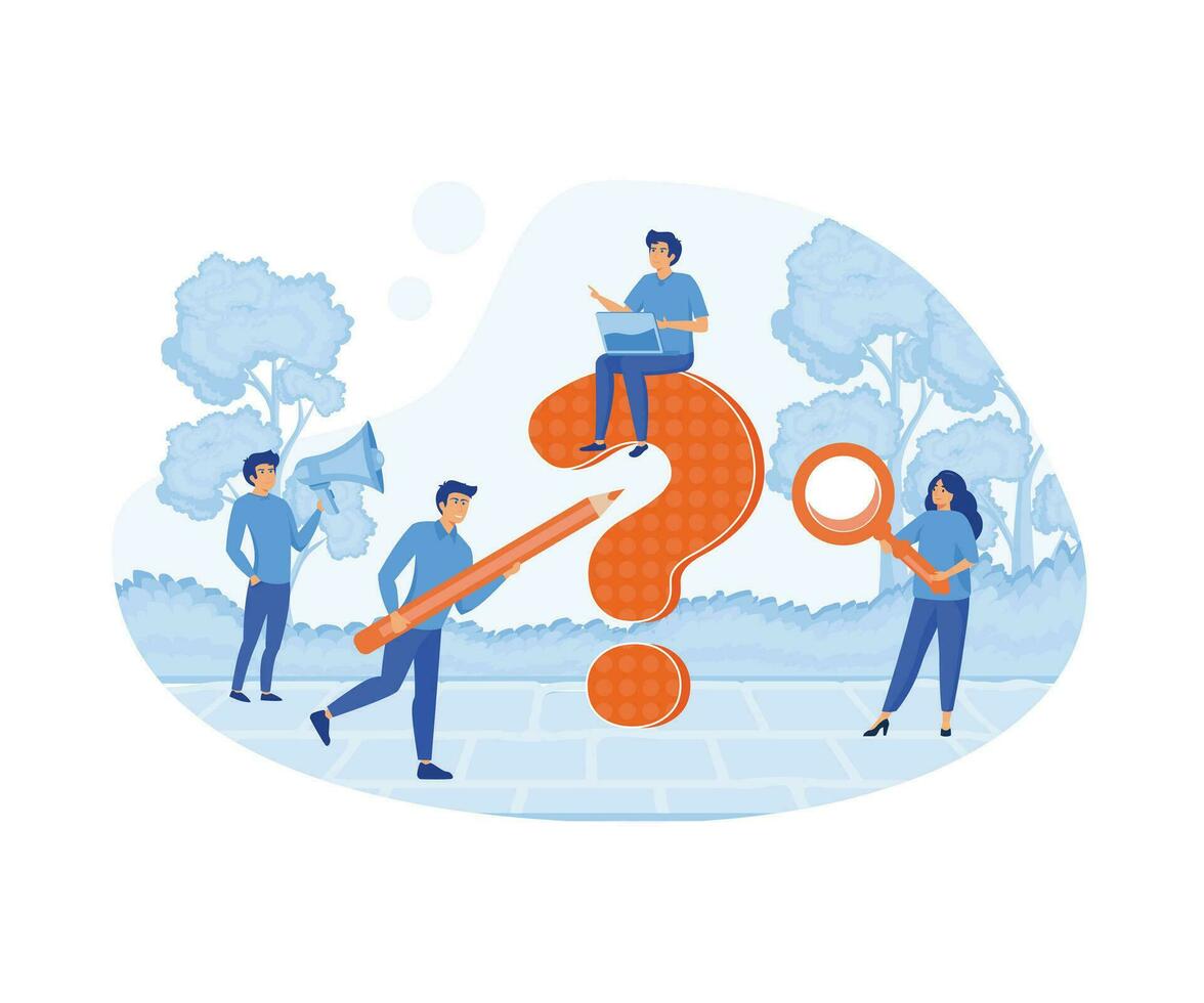 Q and A or FAQ concept with tiny people character Big question mark Frequently asked questions template. flat vector modern illustration