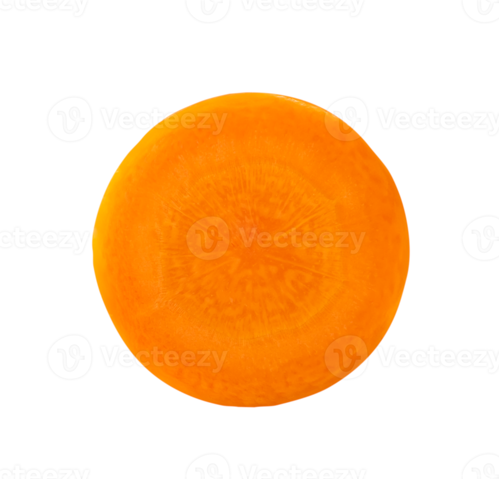 Single fresh beautiful carrot slice isolated with clipping path in png file format