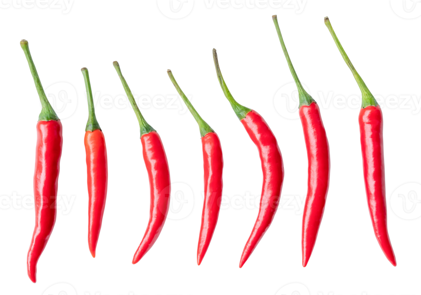 Top view set of fresh red chili or pepers isolated with clipping path in png file format. Hot spices