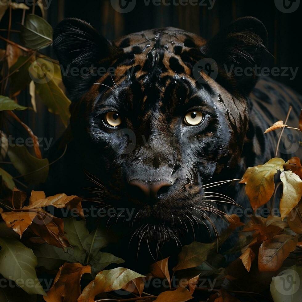 a black jaguar walking through the murky water in a jungle AI Generative photo