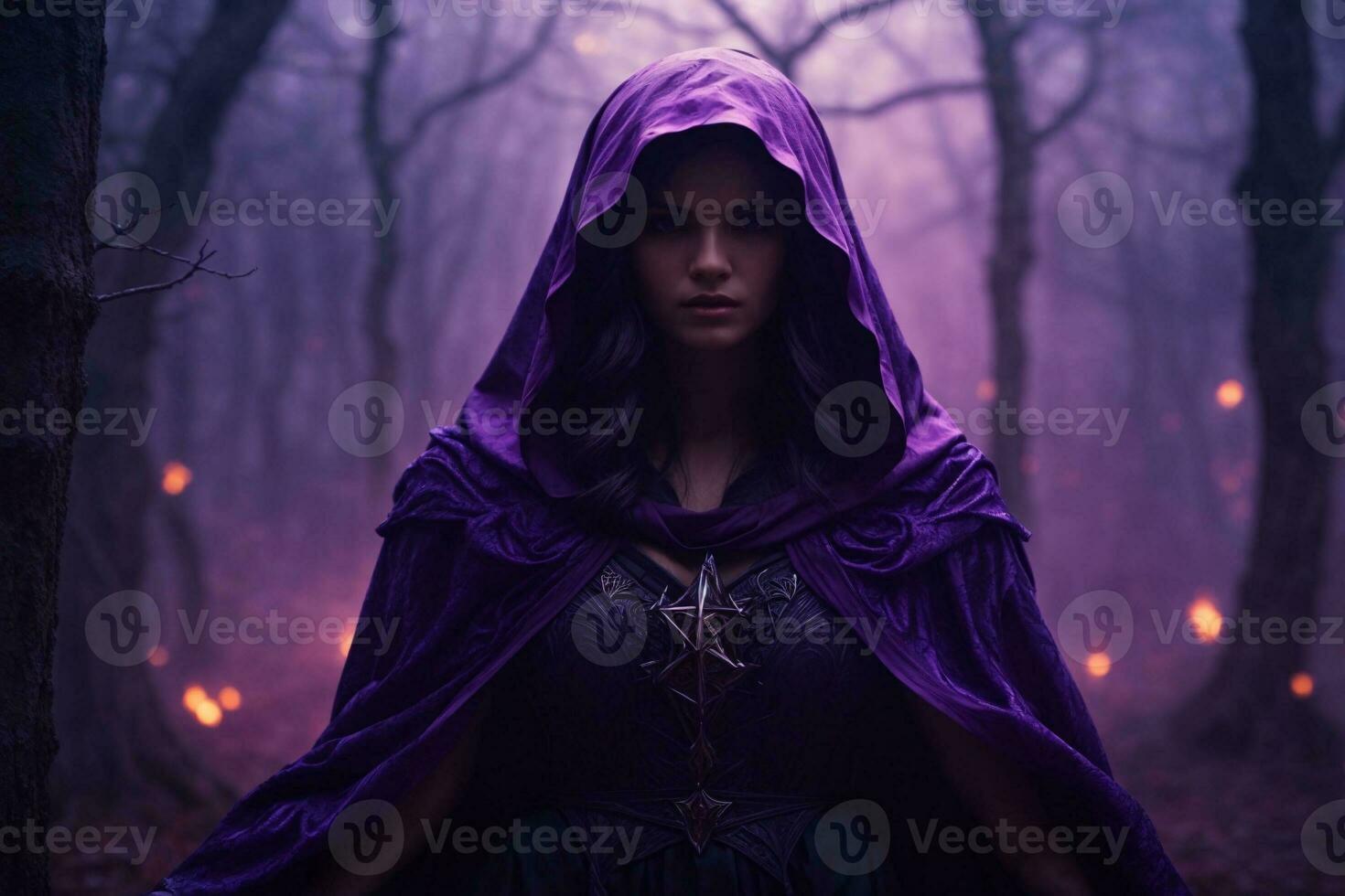 Halloween witch in magical forest, Halloween Background, Halloween witch Background, Halloween Forest, AI Generative photo