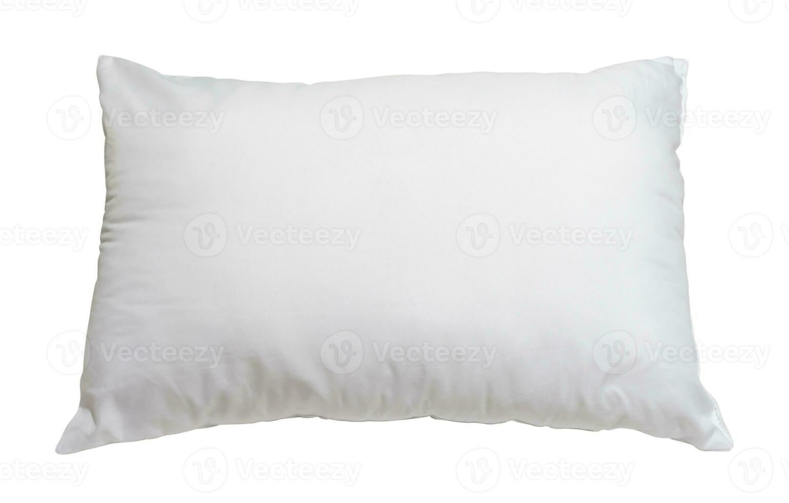 White pillow without case after guest's use at hotel or resort room isolated on white background with clipping path.  Concept of comfortable and happy sleep in daily life photo