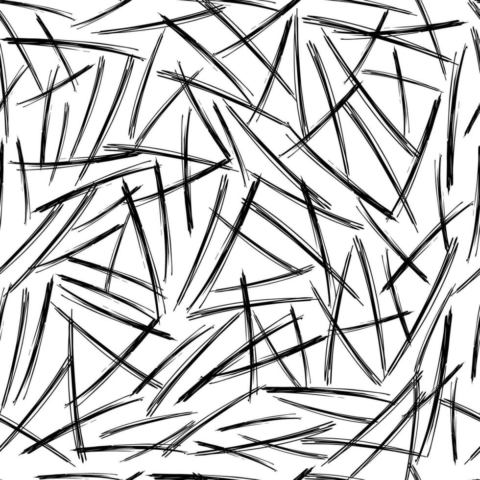 Seamless pattern with black pencil brushstrokes in abstract shapes on white background. Vector illustration