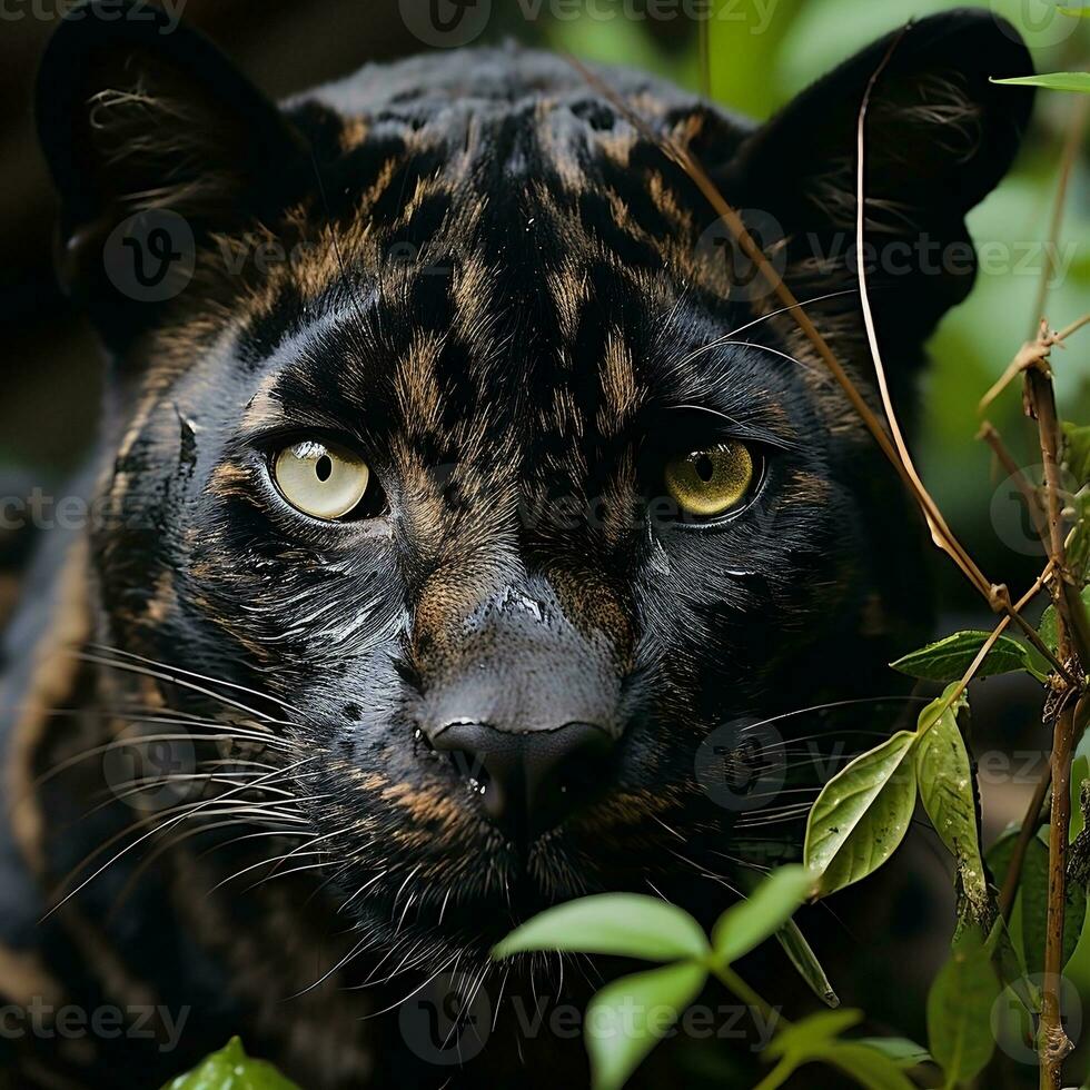 a black panther peering out from the jungle AI Generative photo