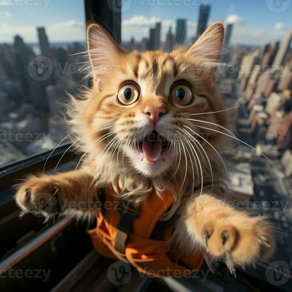 A cat is reaching its hands up in an aerial view AI Generative photo