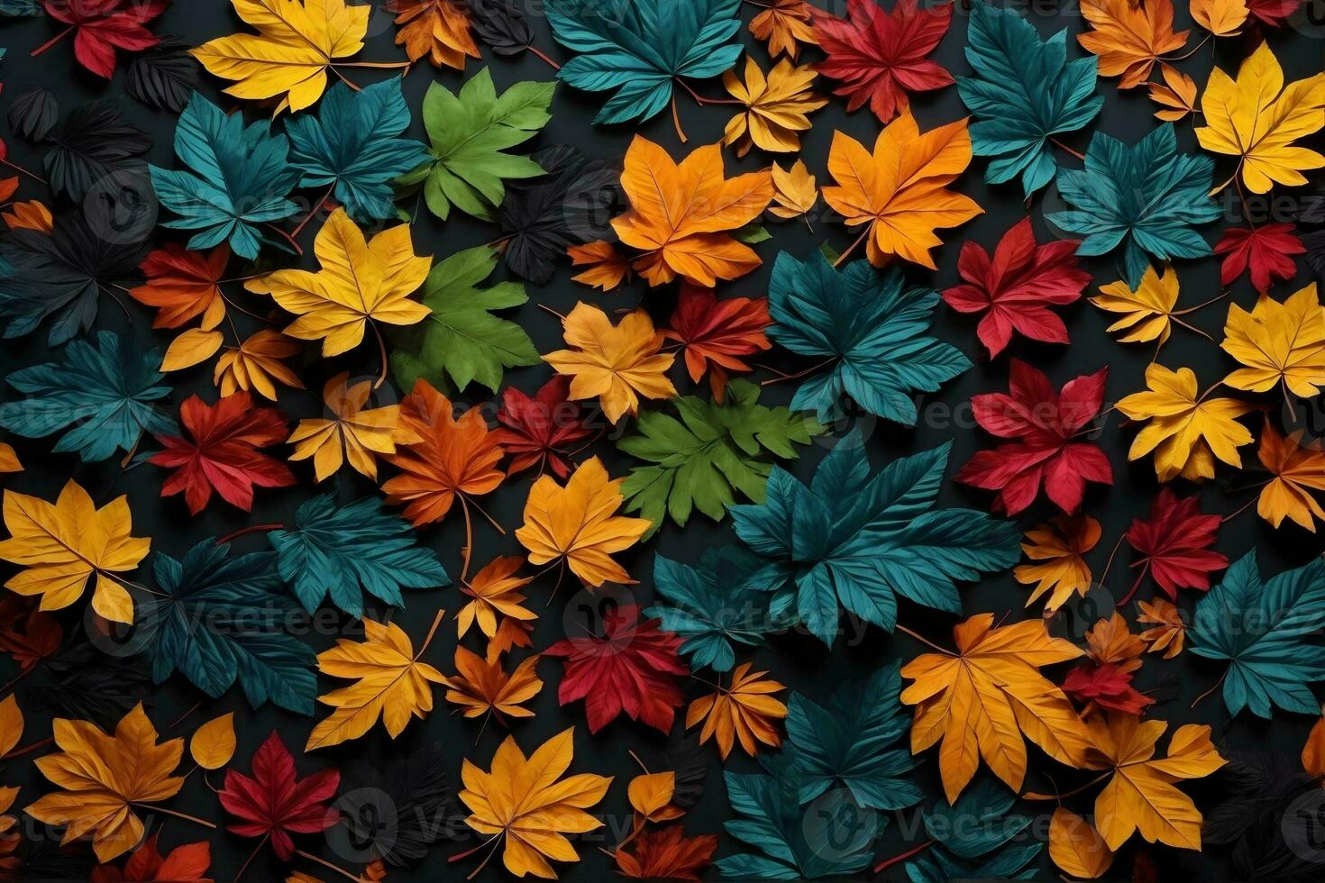 Black Colorful Leaves Background, Leaves Background, Leaves Wallpaper, Leaves Pattern, Fallen leaves Background, Colorful Leaves Background, AI Generative photo