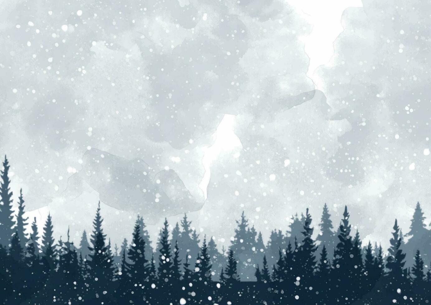 mano pintado Navidad acuarela paisaje con que cae nieve vector