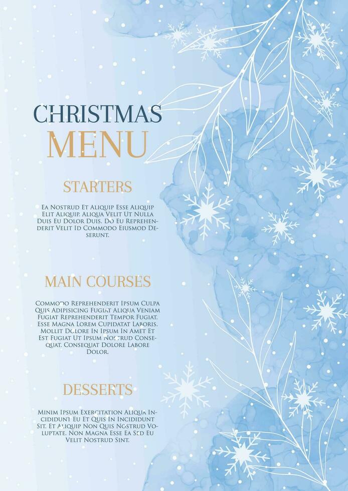 Christmas menu with a hand painted watercolour background vector