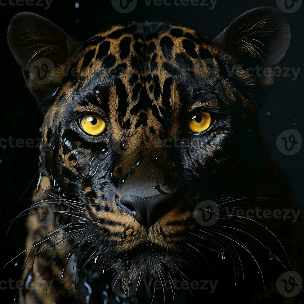 a black leopard lurks behind the leaves in the jungle AI Generative photo