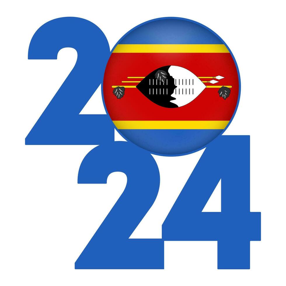 contento nuevo año 2024 bandera con eswatini bandera adentro. vector ilustración.