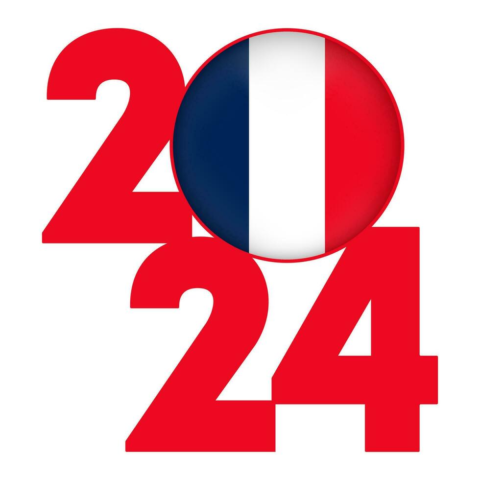 contento nuevo año 2024 bandera con Francia bandera adentro. vector ilustración.