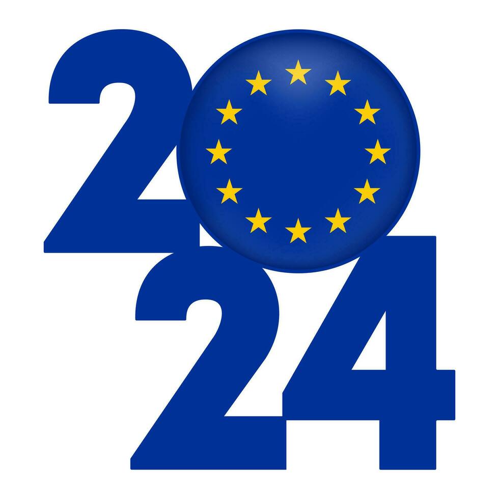 Happy New Year 2024 banner with European Union flag inside. Vector illustration.