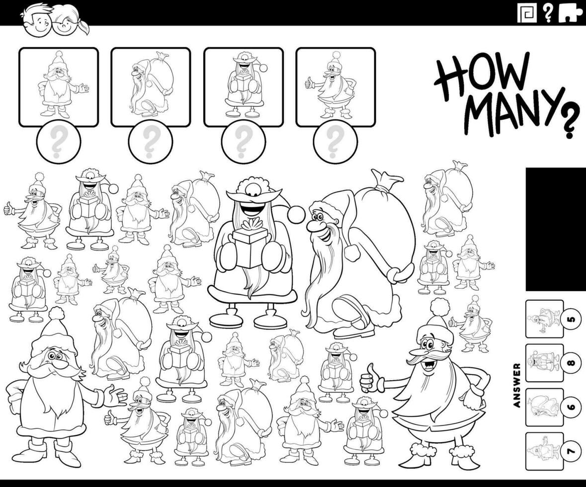 how many game with cartoon Santa Claus characters coloring page vector