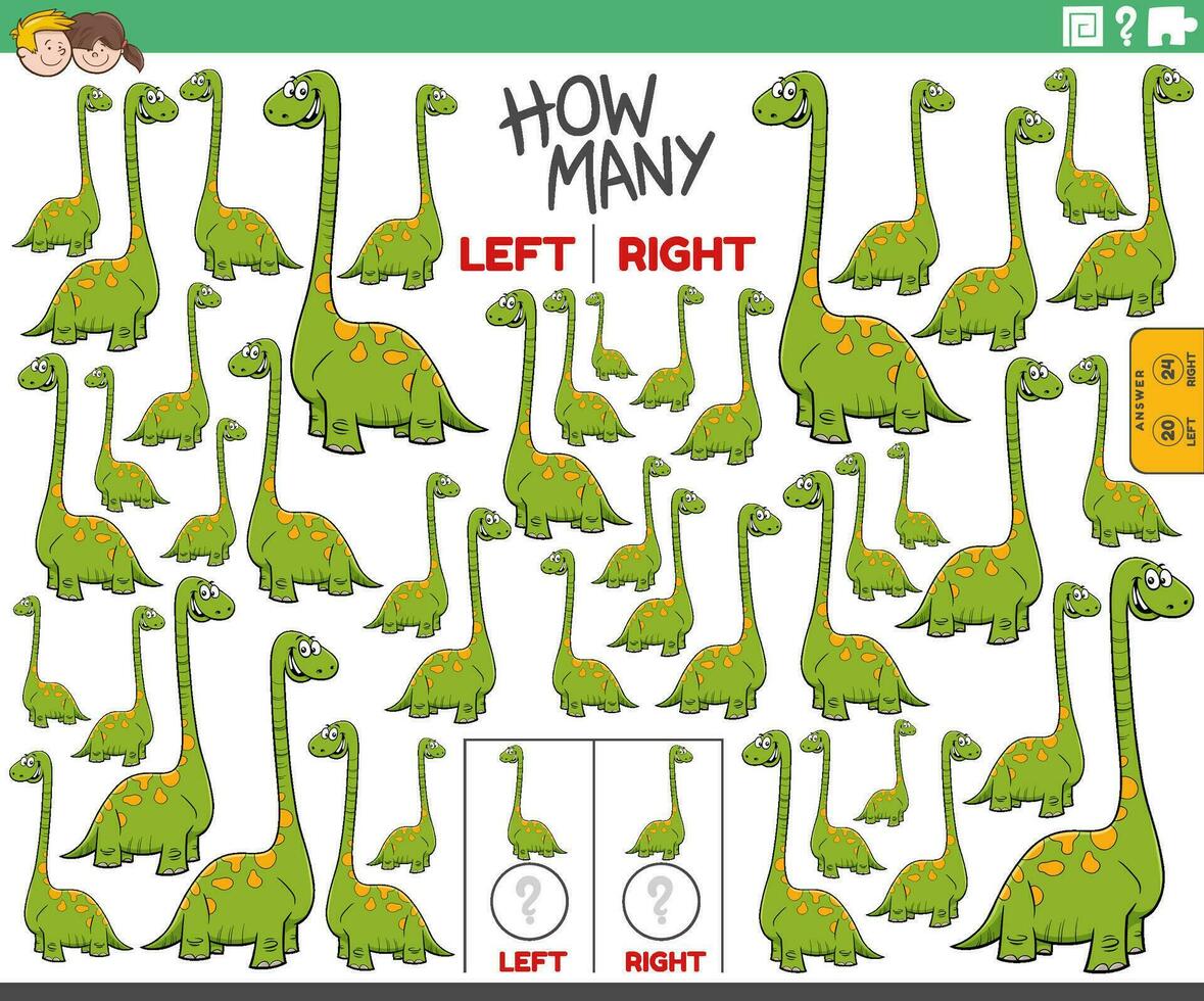 counting left and right pictures of cartoon dinosaur character vector