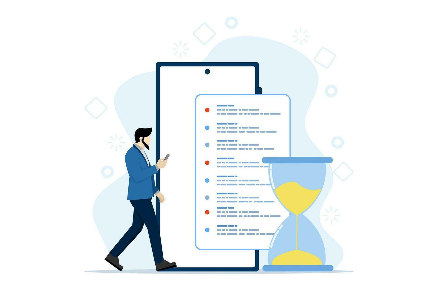 Time management concepts regarding schedules, deadlines, planners, planning and organizing, scheduling appointments on a calendar, marking tasks in a list and organizing office workflow. vector