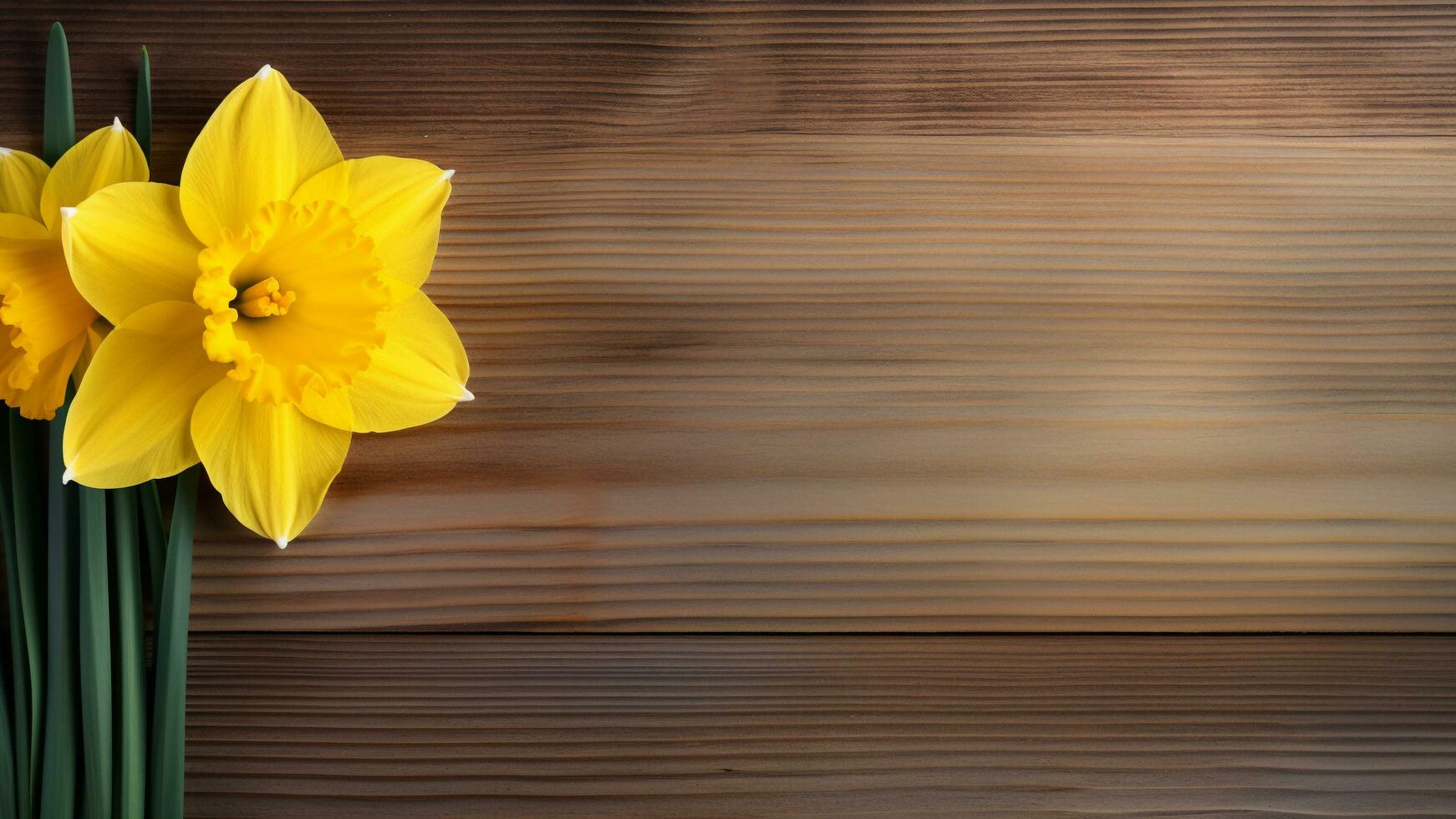 Daffodil Narcissus Flower on Wood Background with Copy Space, AI Generative photo