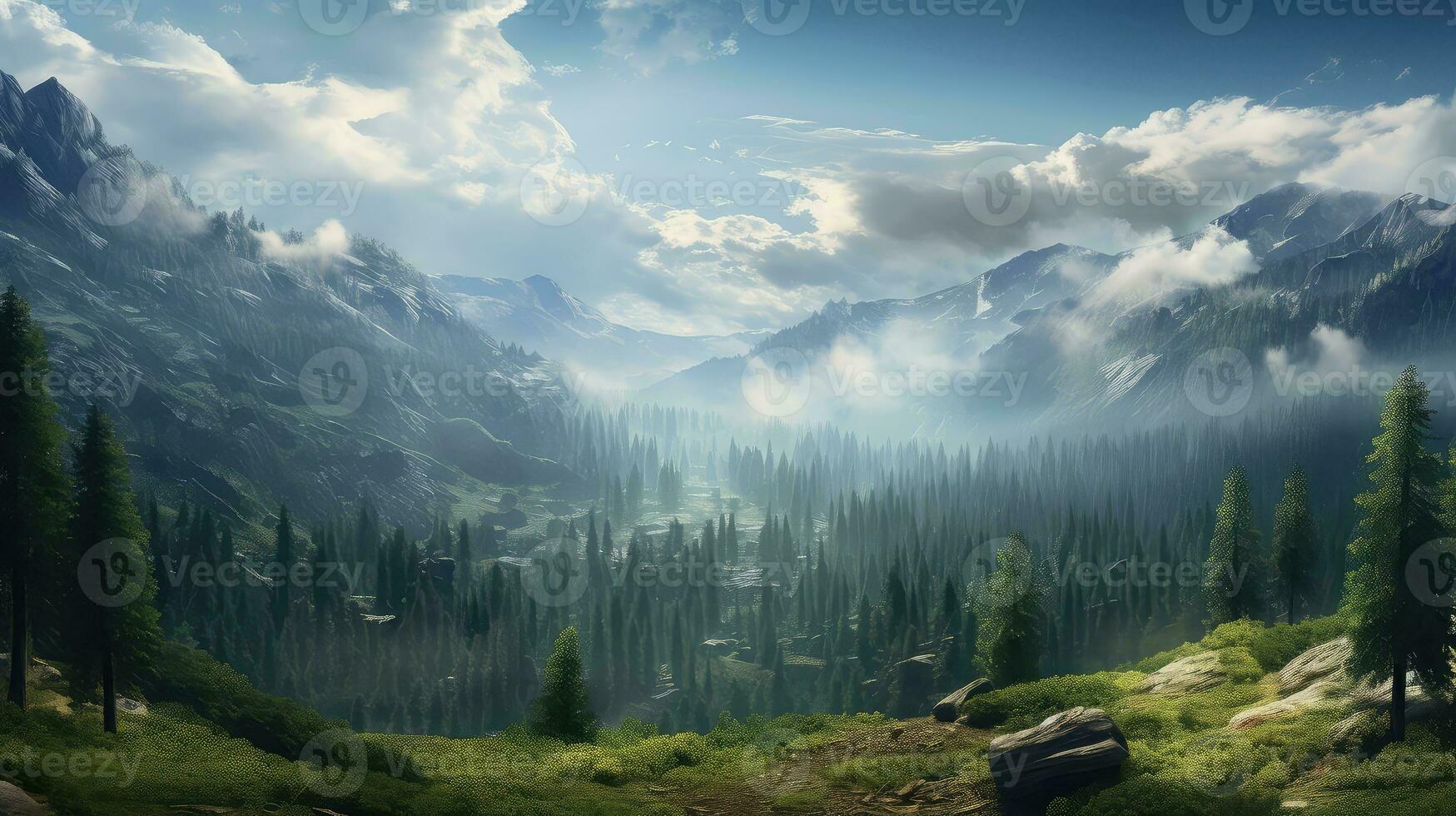 winter mountain travel forest landscape ai generated photo