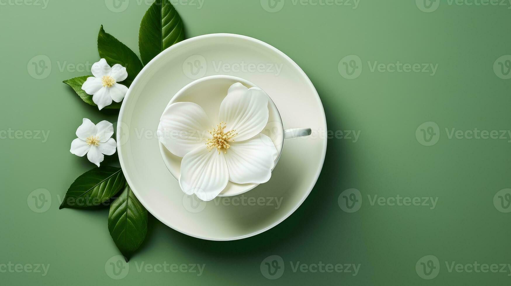 background white green flower top view ai generated photo