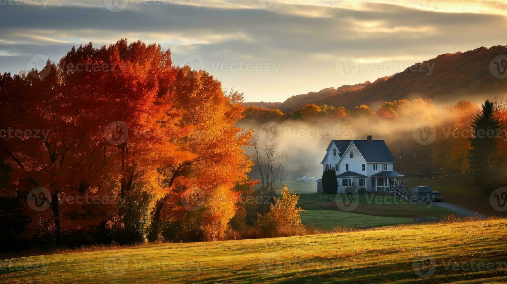 autumn fall weather country landscape ai generated photo