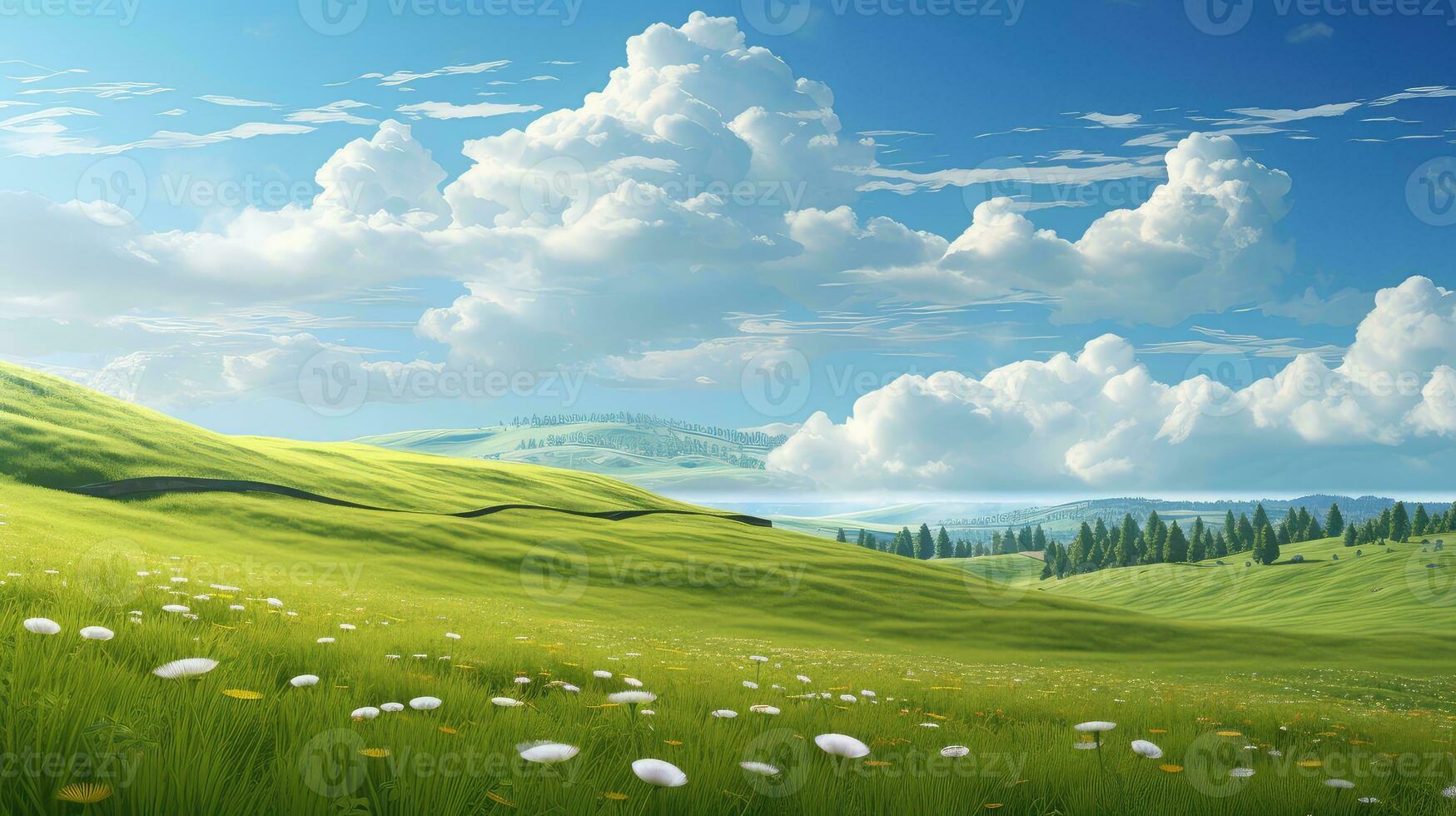 field spring view grass landscape ai generated photo