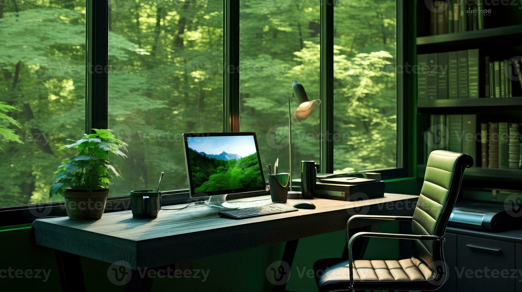 empty space office green background ai generated photo