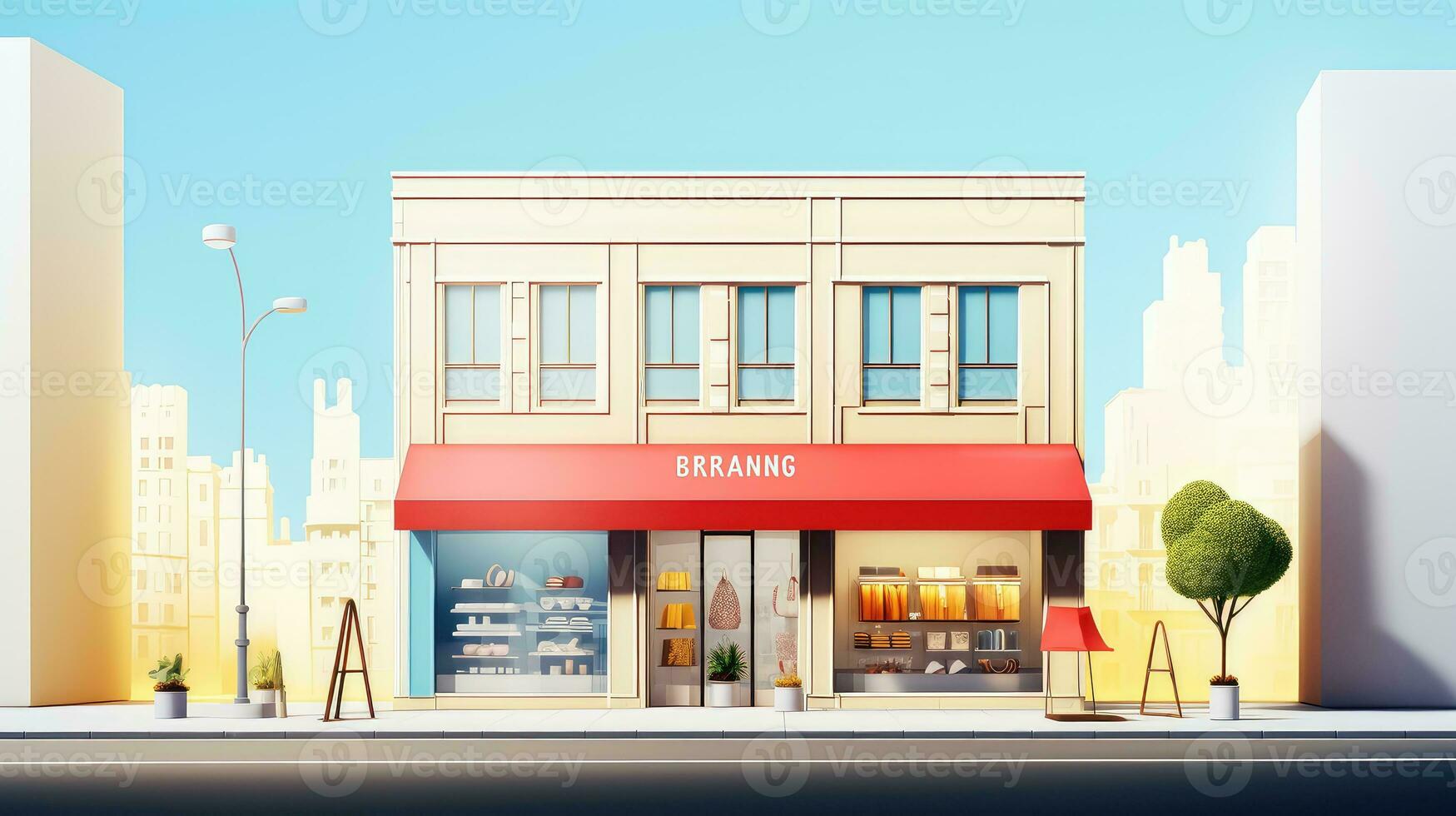 urban bright building shop background ai generated photo
