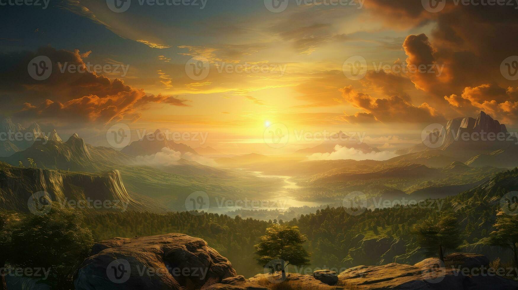 nature adventure scene sunrise landscape ai generated photo