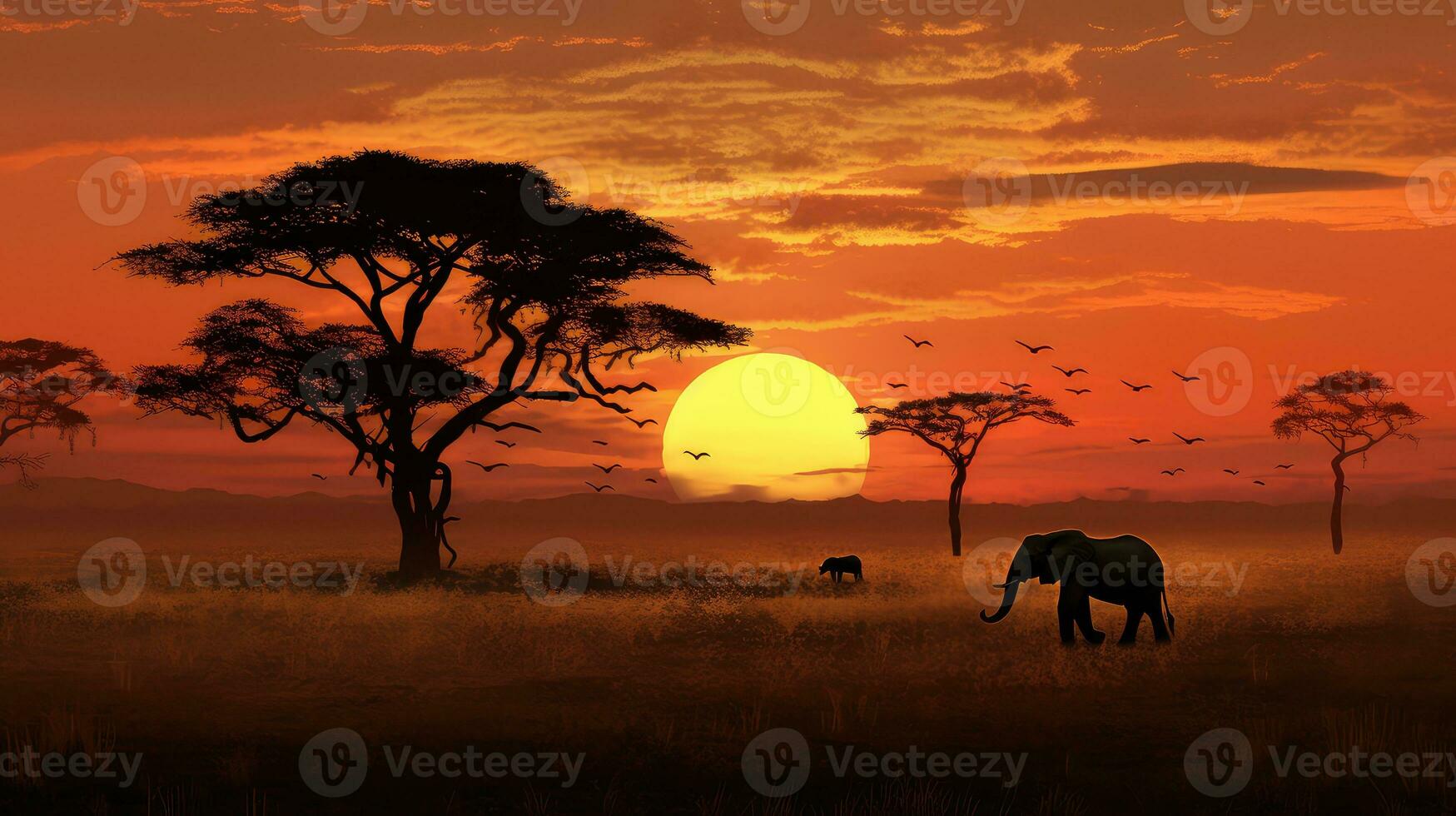 safari adventure scene sunrise landscape ai generated photo