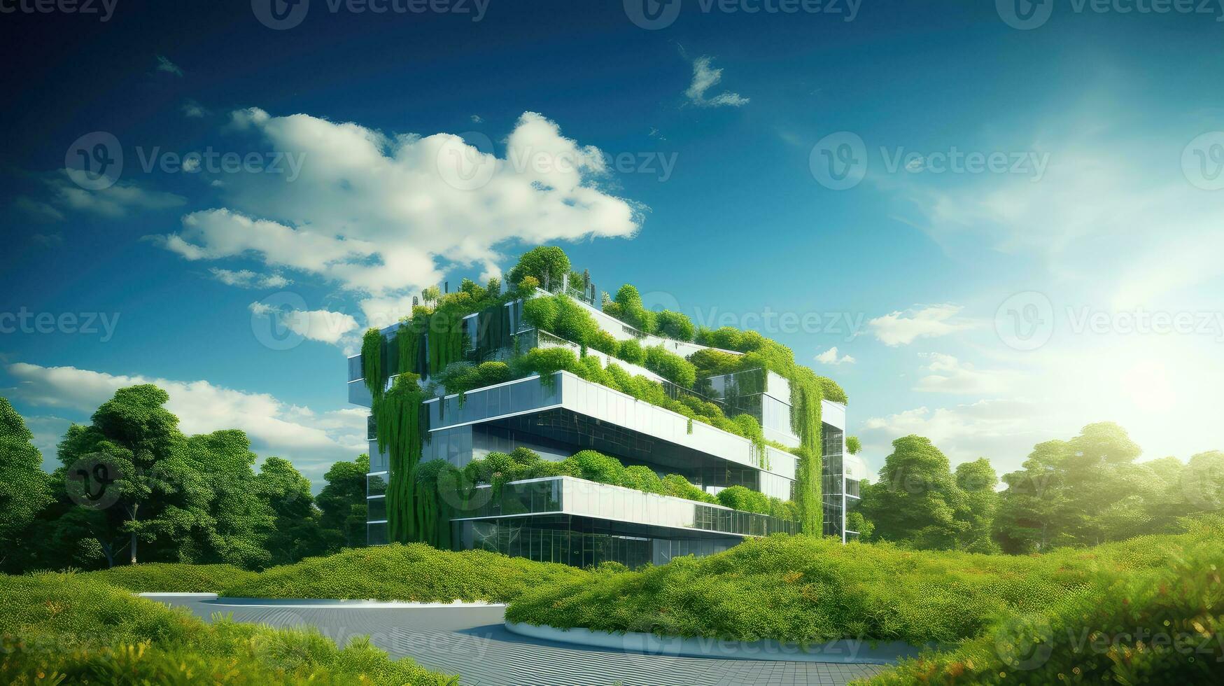 modern business building nature background ai generated photo