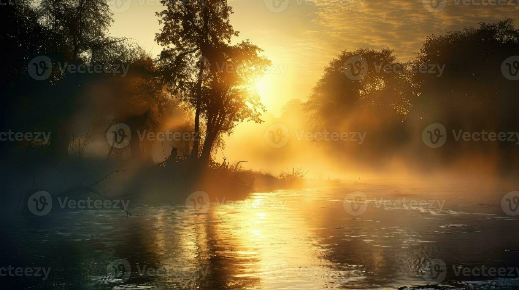 y sunshine river mist landscape ai generated photo