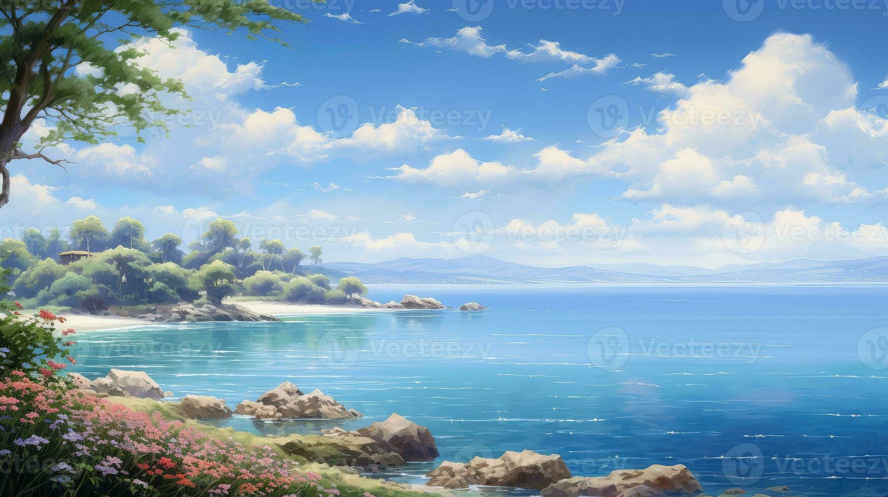 beautiful spring sky sea landscape ai generated photo