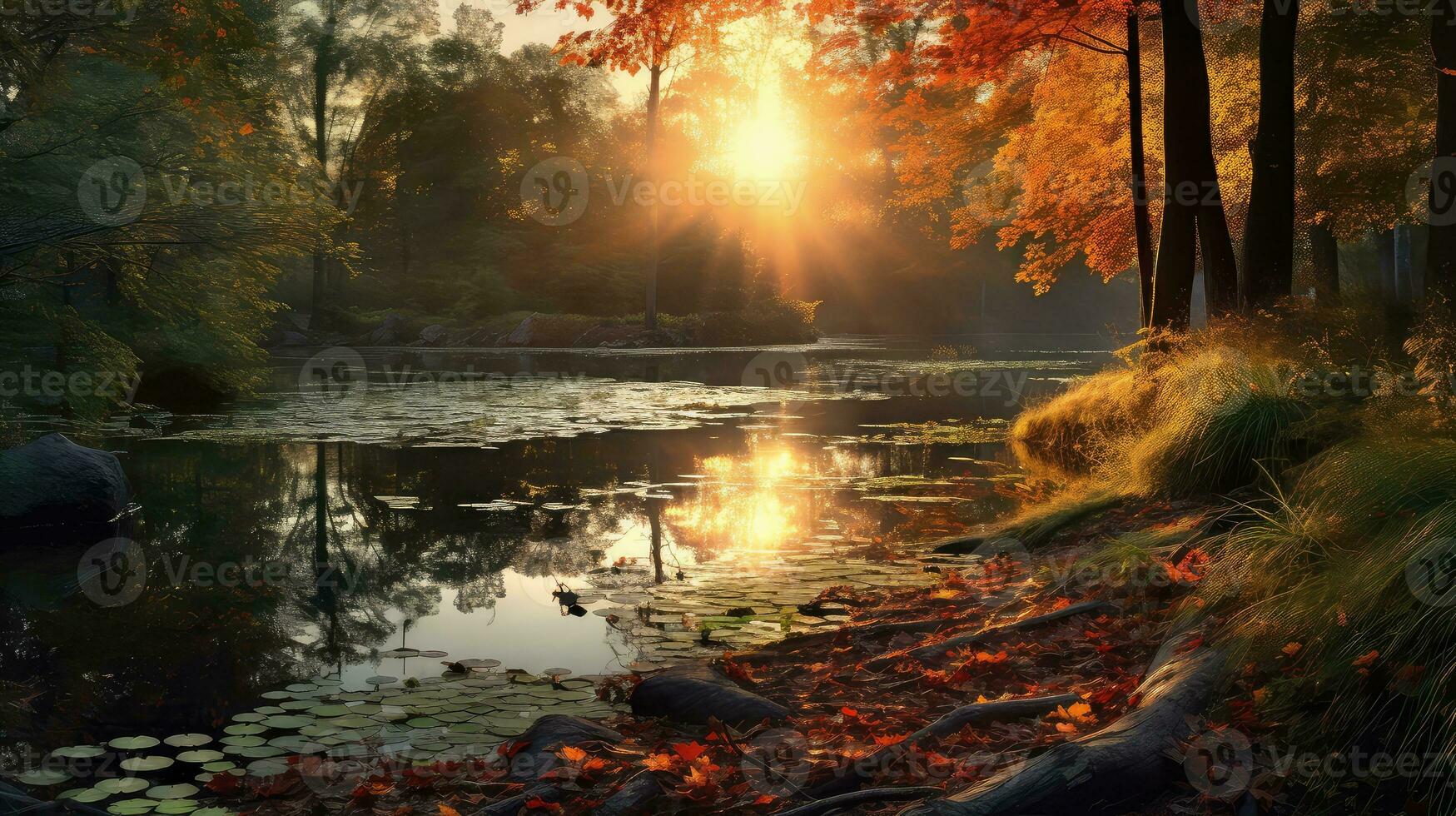 scenery fall evening pond landscape ai generated photo