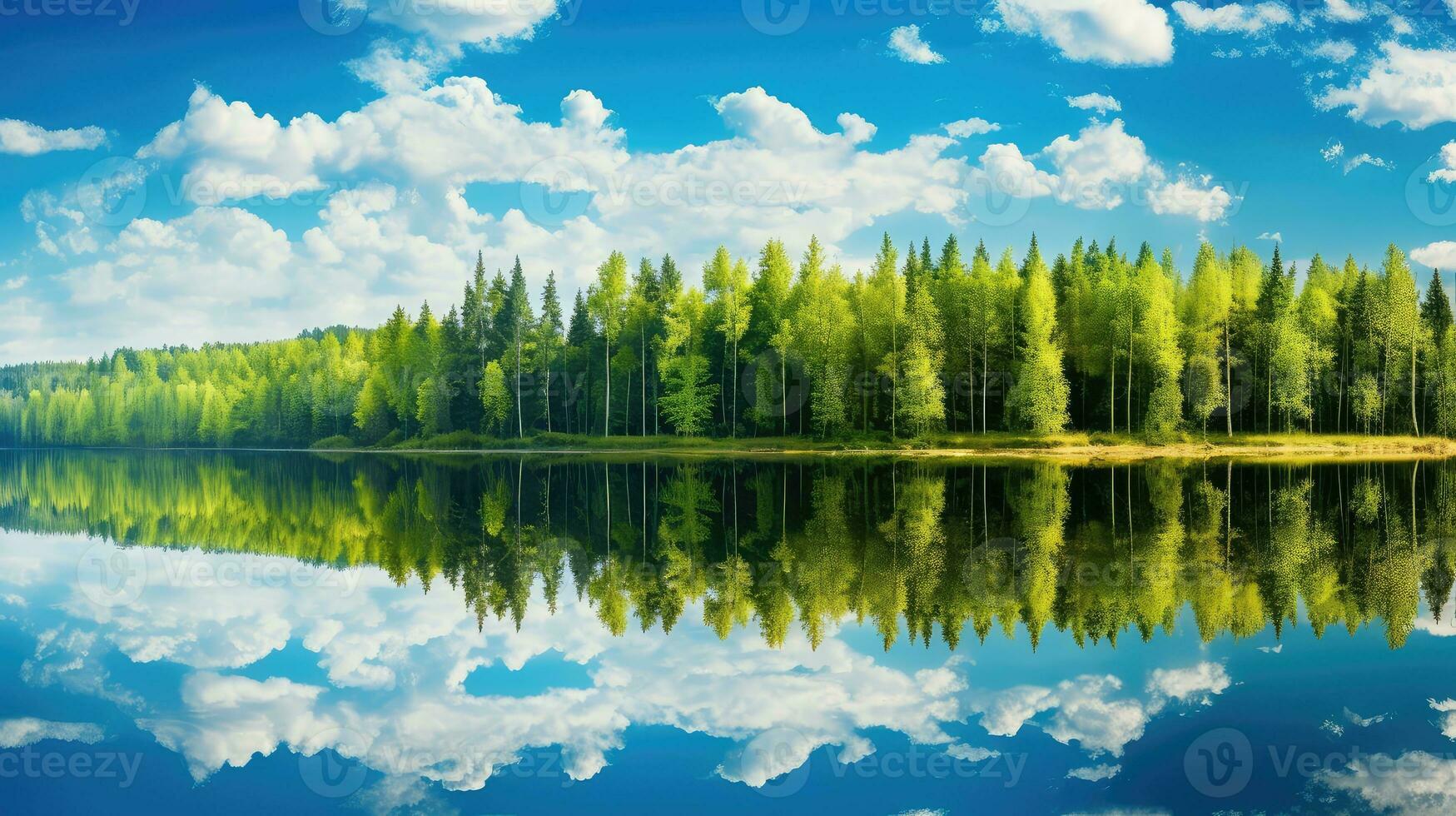 forest reflection wood sunny landscape ai generated photo
