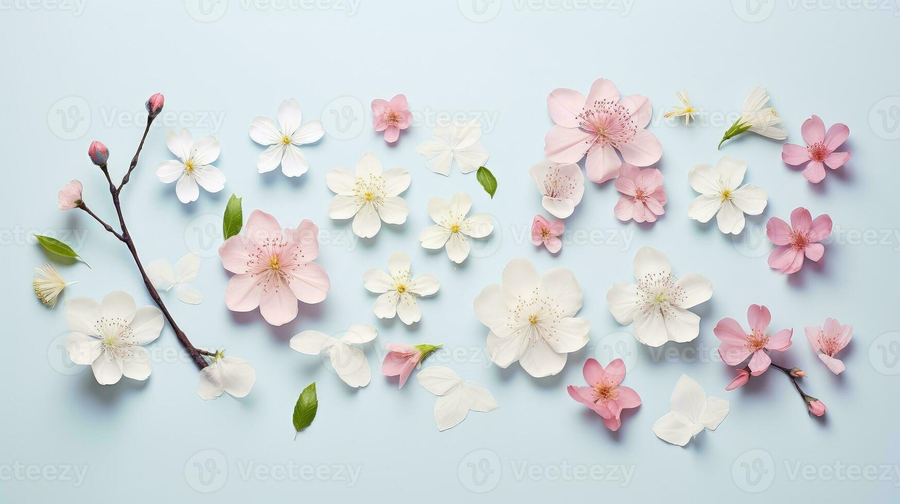 floral design spring flatlay top view ai generated photo